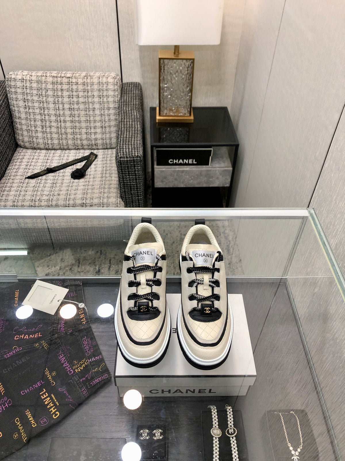 Chanel Low Top Casual Shoes in Bisque Beige Lambskin and Suede