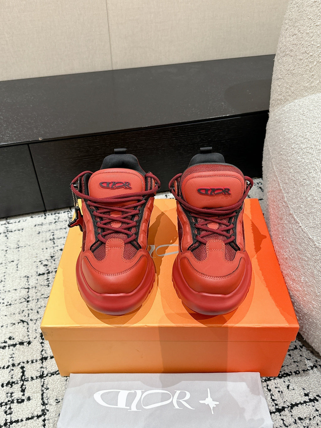 Dior Sneaker in Ruby Red Calfskin and Breathable Mesh 175307