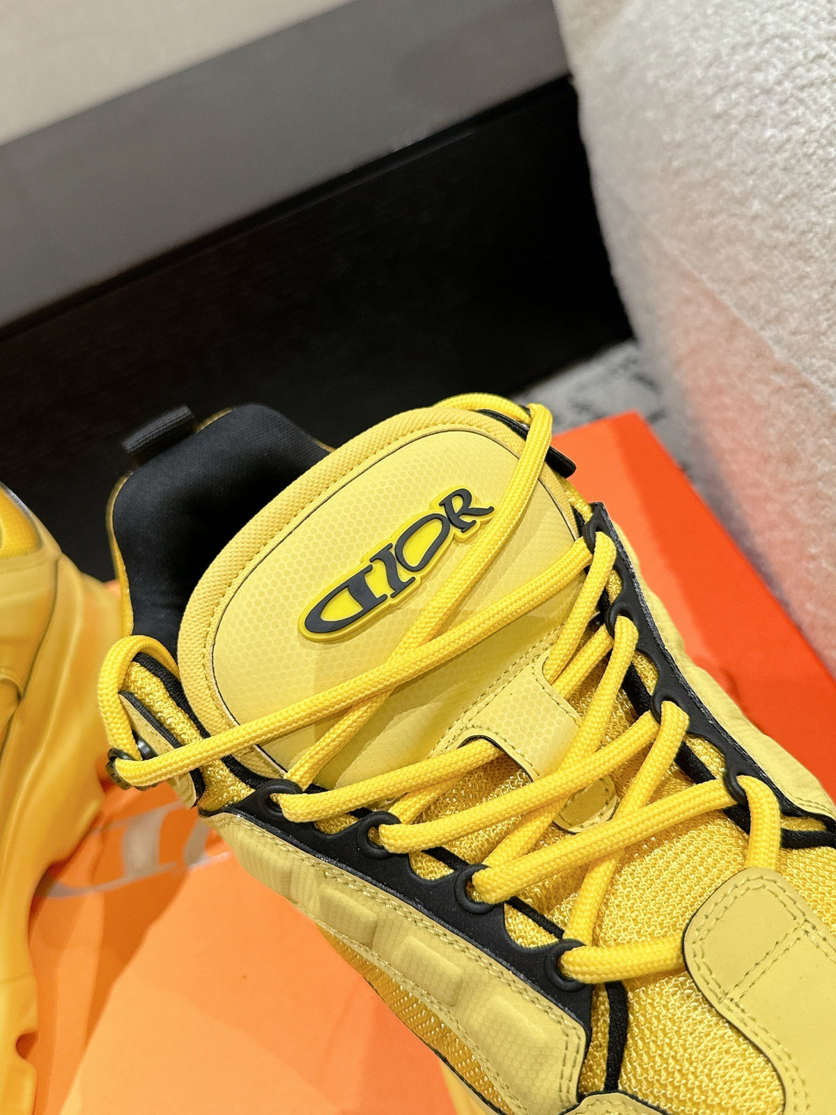 Dior Sneaker in Lemon Yellow Calfskin and Breathable Mesh 175309