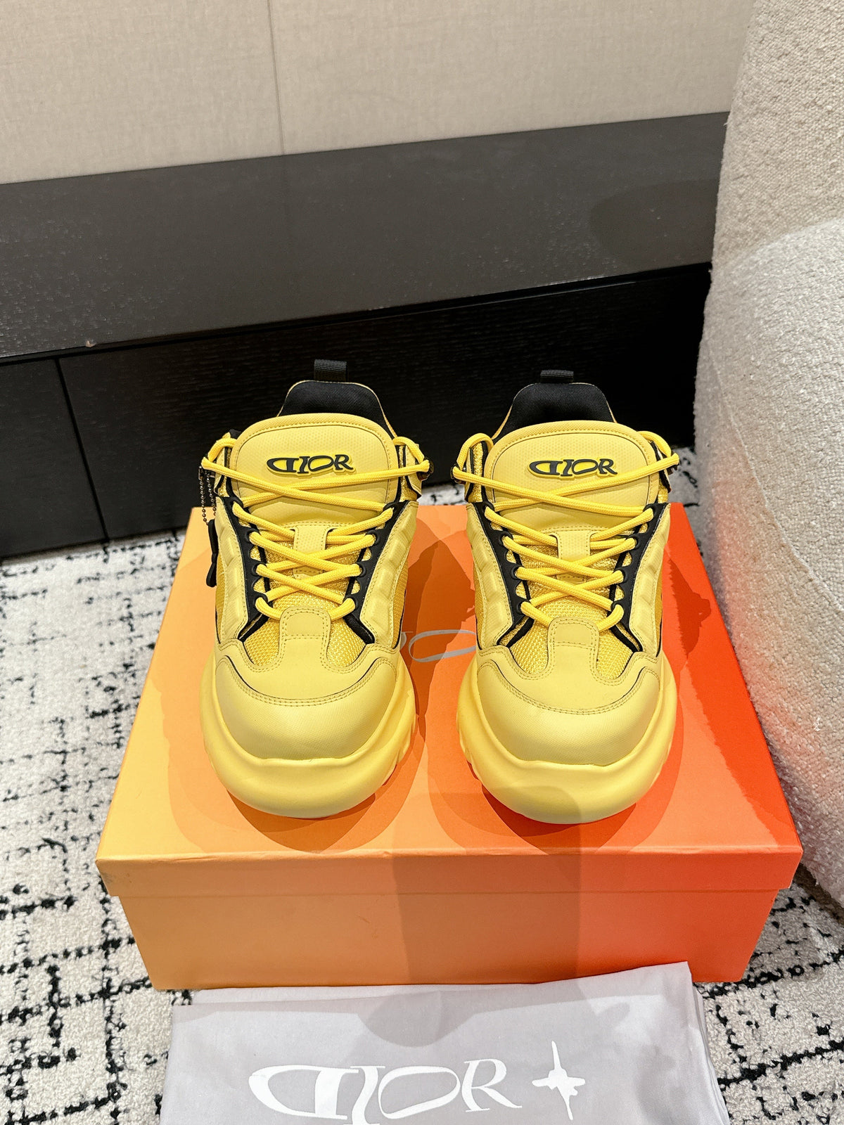 Dior Sneaker in Lemon Yellow Calfskin and Breathable Mesh 175309