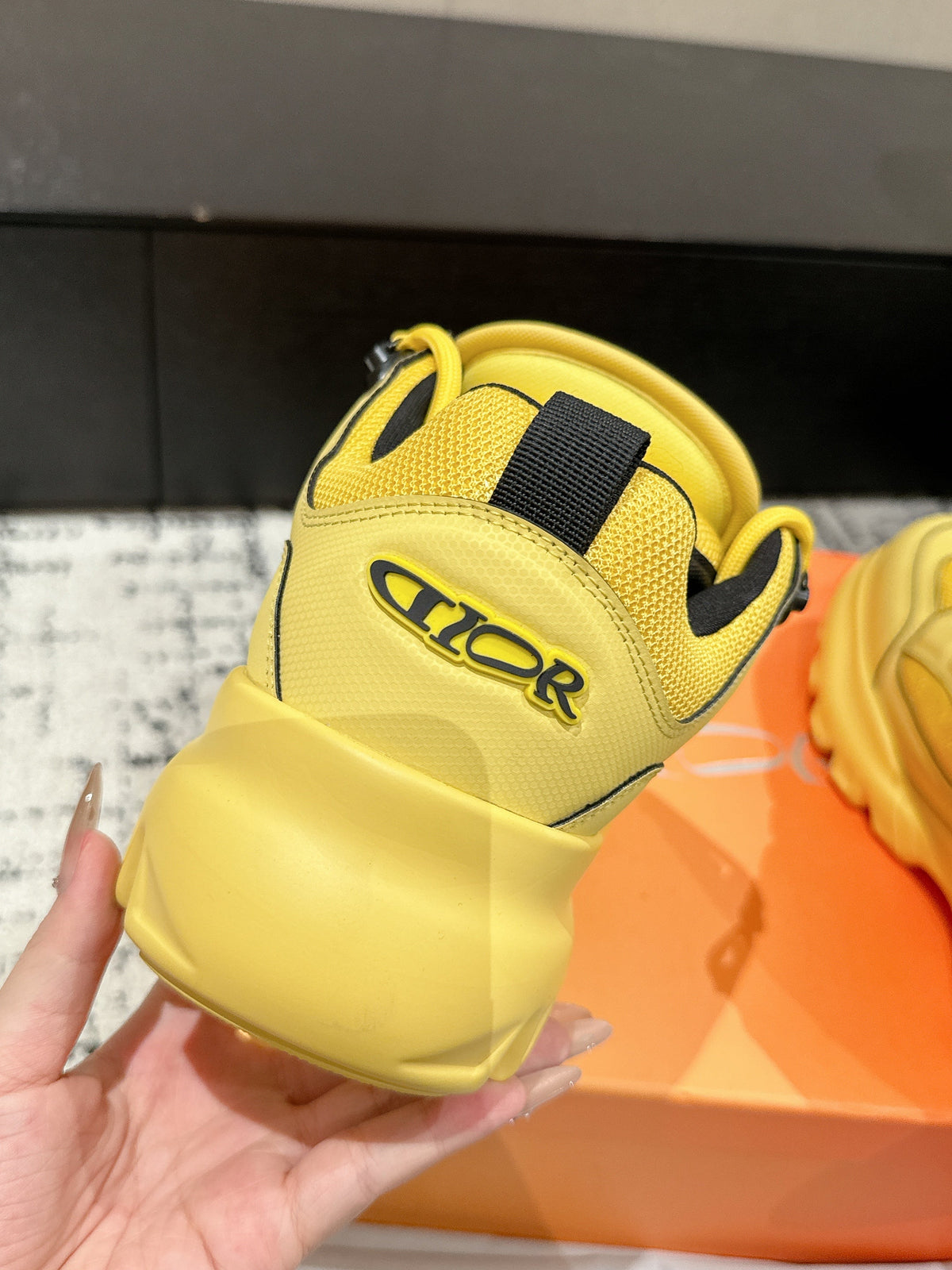 Dior Sneaker in Lemon Yellow Calfskin and Breathable Mesh 175309