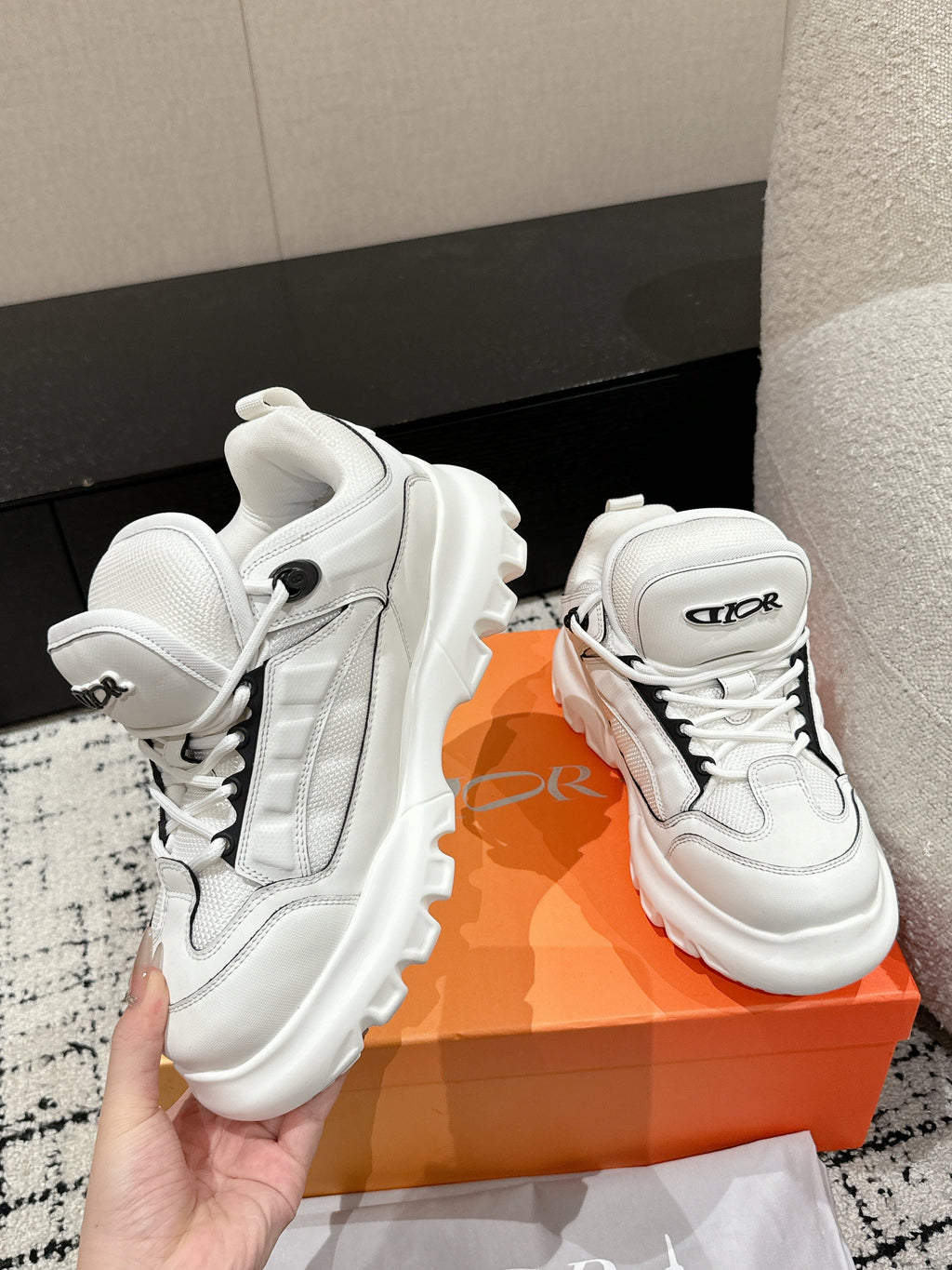 Dior Sneaker in White Calfskin and Breathable Mesh 175310