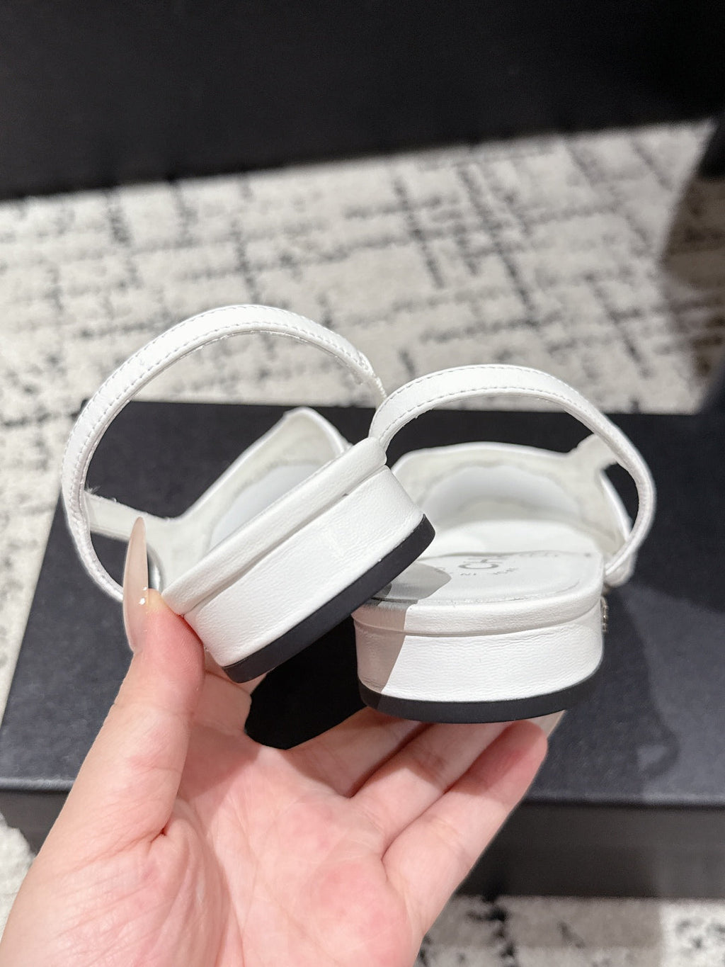 Chanel Slingback 25S in White Fabric and Black Calfskin Canvas