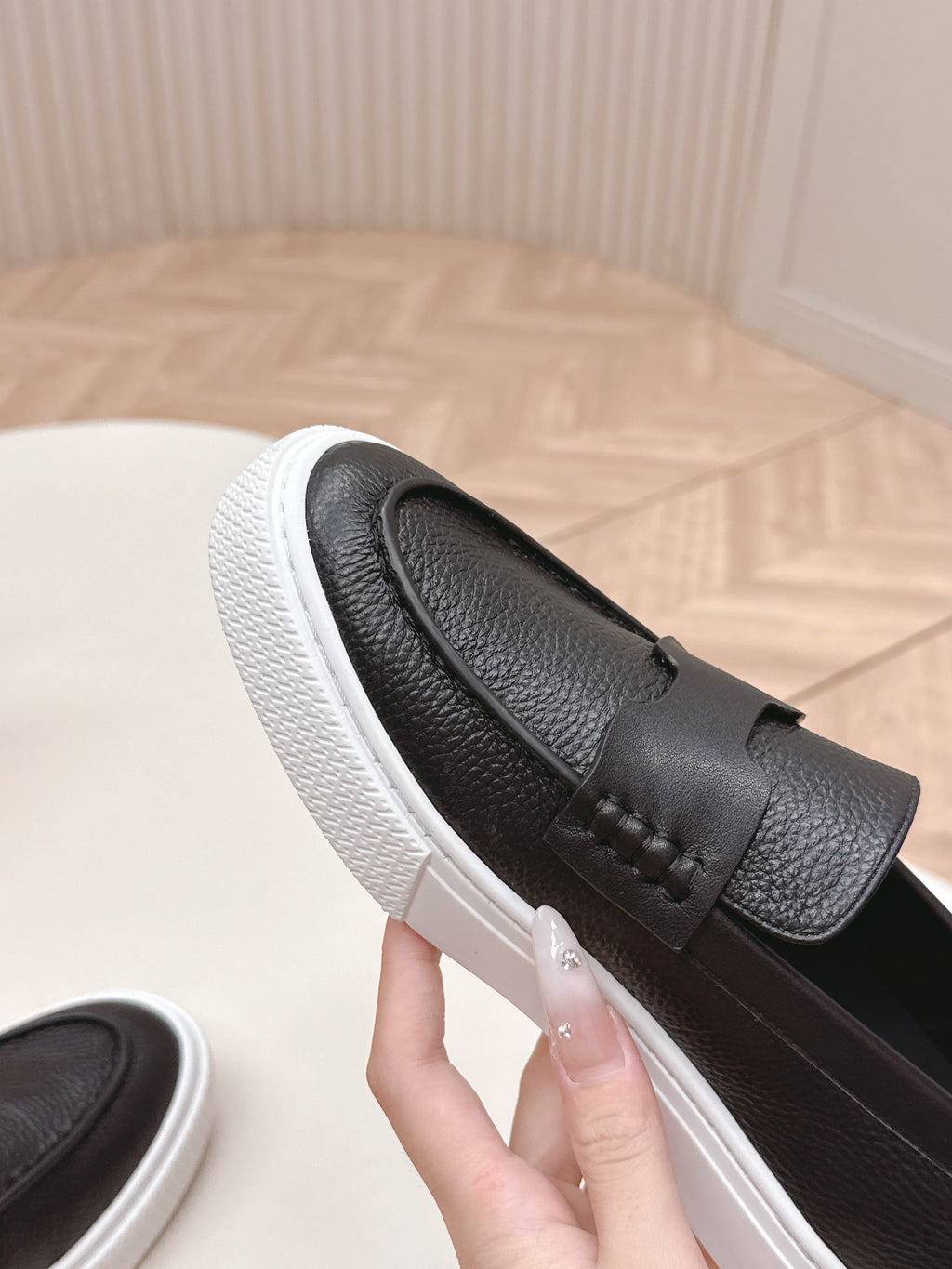 Hermes 25S Slip-On in Black Grained Leather
