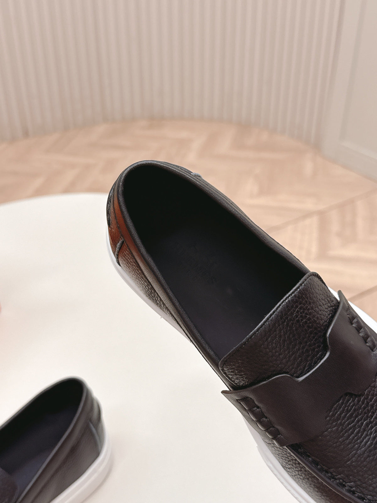 Hermes 25S Slip-On in Black Grained Leather