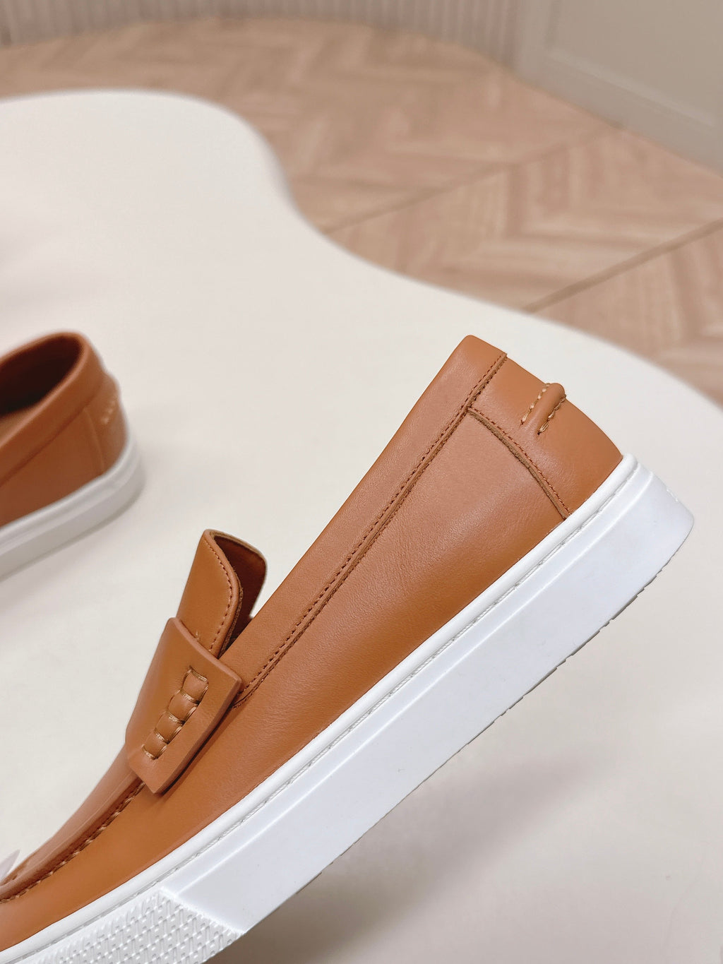 Hermes 25S Slip-On in Brown Lambskin