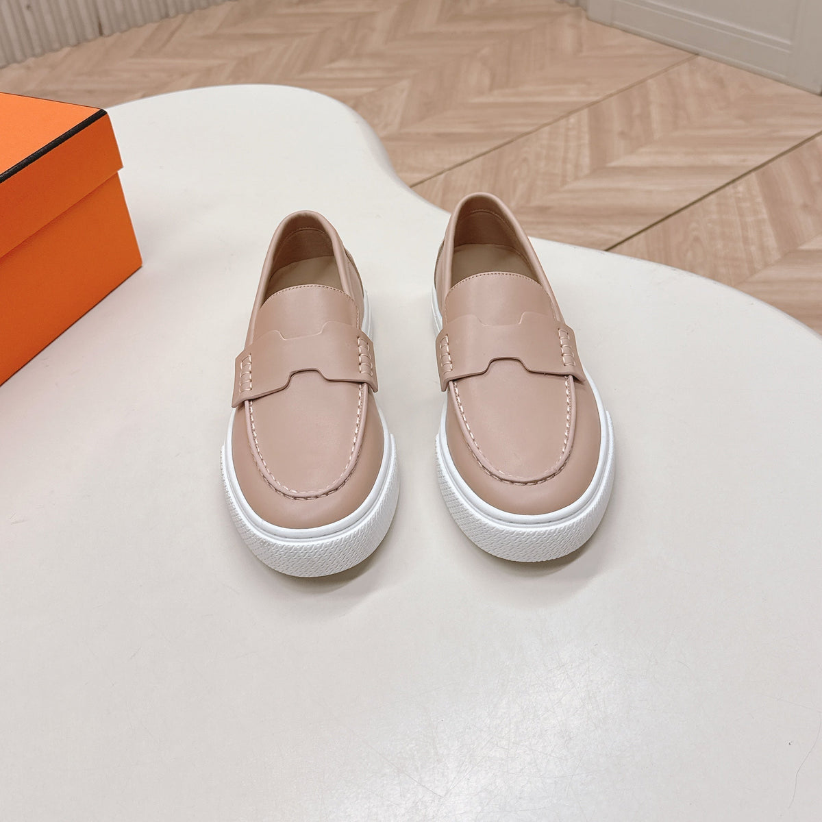 Hermes 25S Slip-On in Soft Nude Pink Lambskin