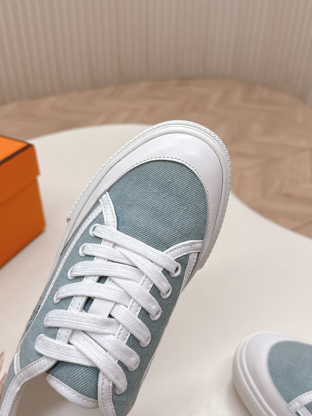 Hermes 25S Sneaker Low Sports in Blue Denim Mix White Lambskin