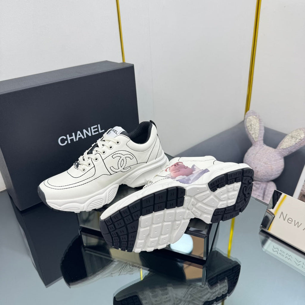 Chanel Trainers Sneaker in White Calfskin with Sticker 238622