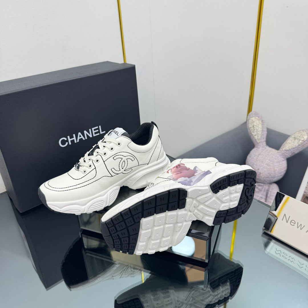 Chanel Trainers Sneaker in White Calfskin with Sticker 238622