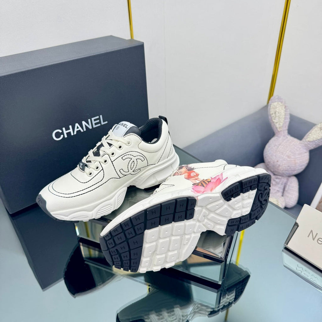 Chanel Trainers Sneaker in White Calfskin with Sticker 238624