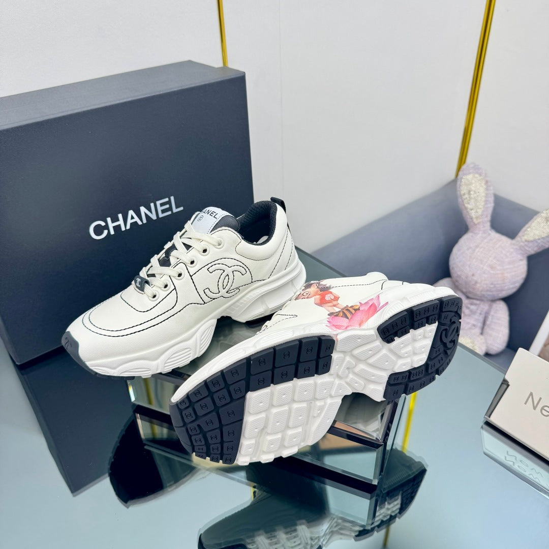 Chanel Trainers Sneaker in White Calfskin with Sticker 238624