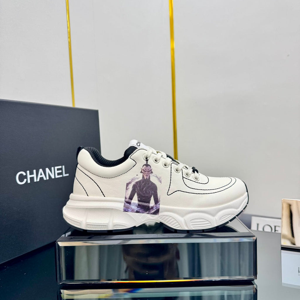 Chanel Trainers Sneaker in White Calfskin with Sticker 238625