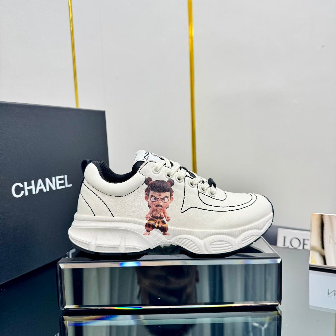 Chanel Trainers Sneaker in White Calfskin with Sticker 238629