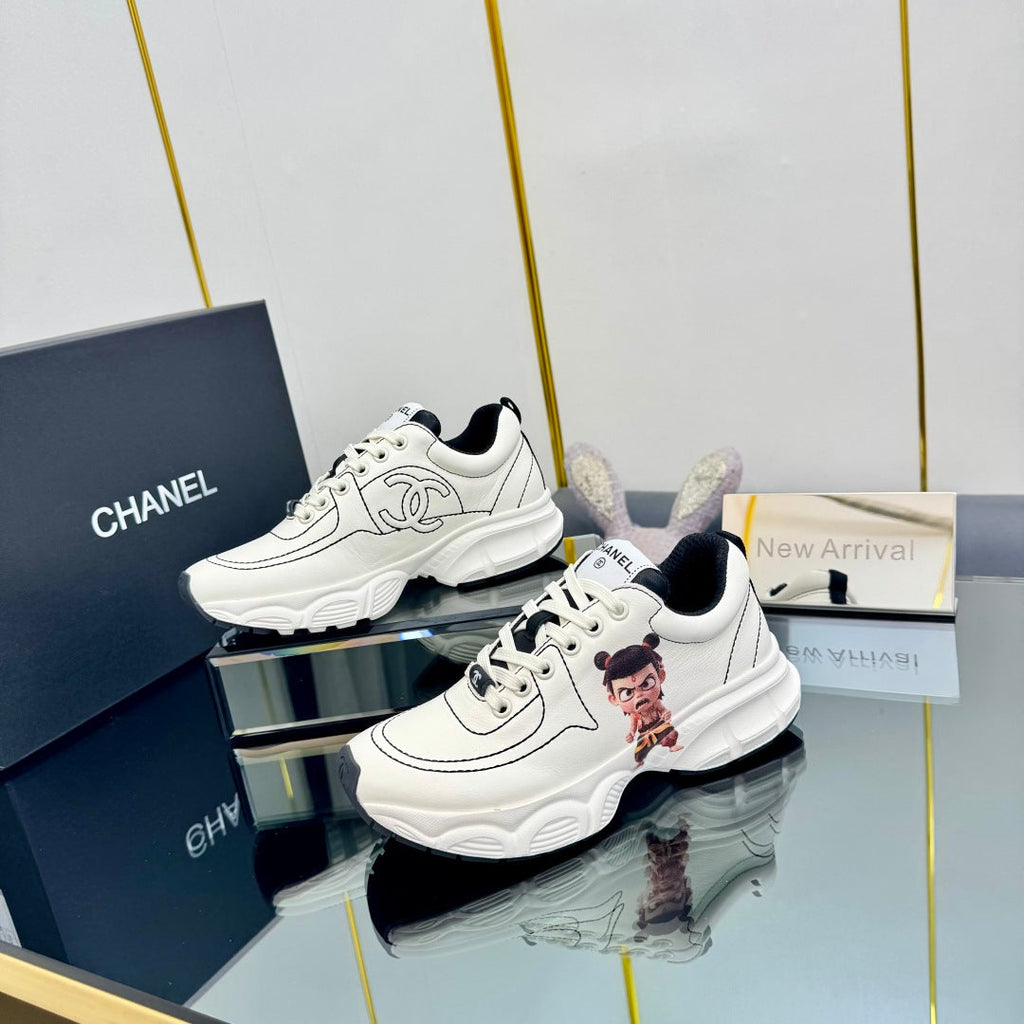 Chanel Trainers Sneaker in White Calfskin with Sticker 238629