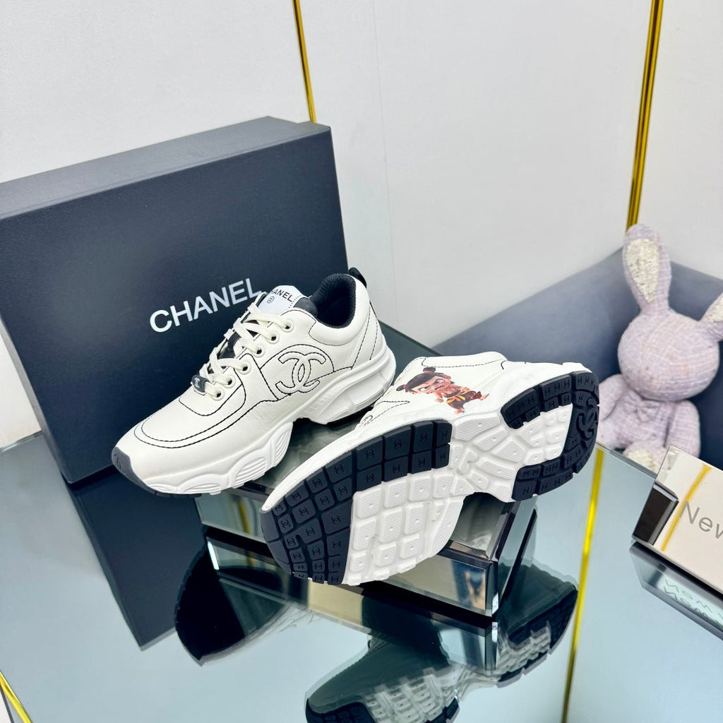 Chanel Trainers Sneaker in White Calfskin with Sticker 238629