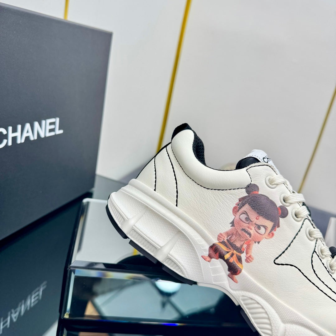 Chanel Trainers Sneaker in White Calfskin with Sticker 238629
