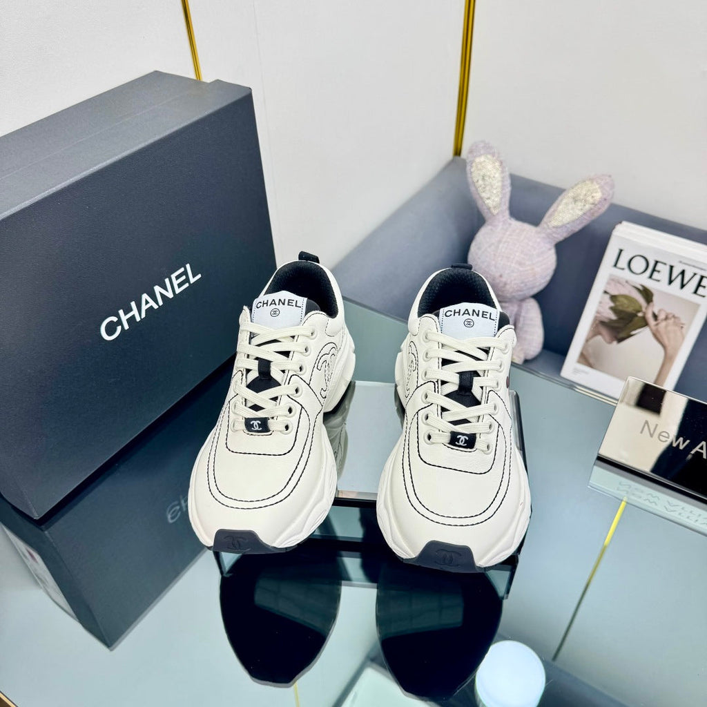 Chanel Trainers Sneaker in White Calfskin with Sticker 238629