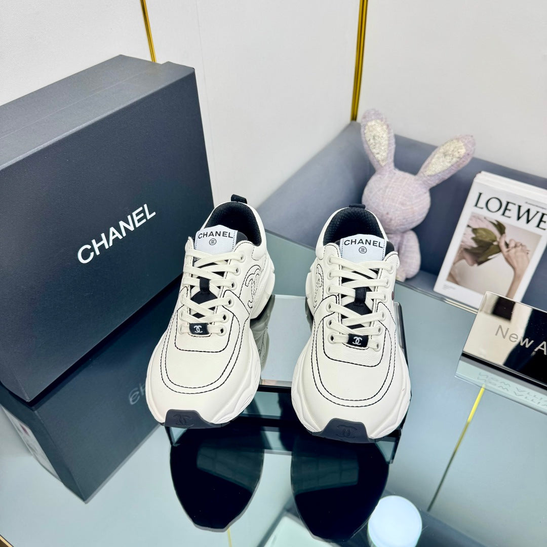 Chanel Trainers Sneaker in White Calfskin with Sticker 238629
