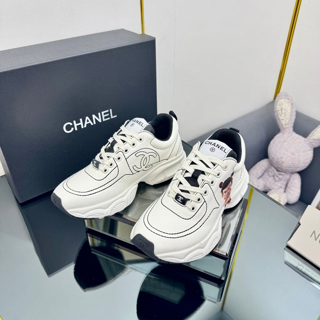 Chanel Trainers Sneaker in White Calfskin with Sticker 238629