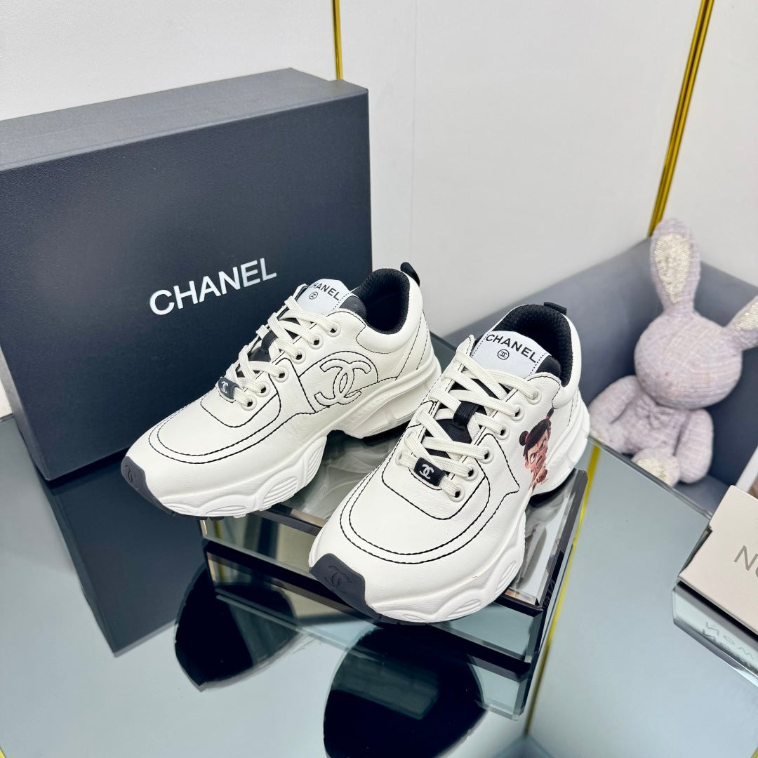 Chanel Trainers Sneaker in White Calfskin with Sticker 238629