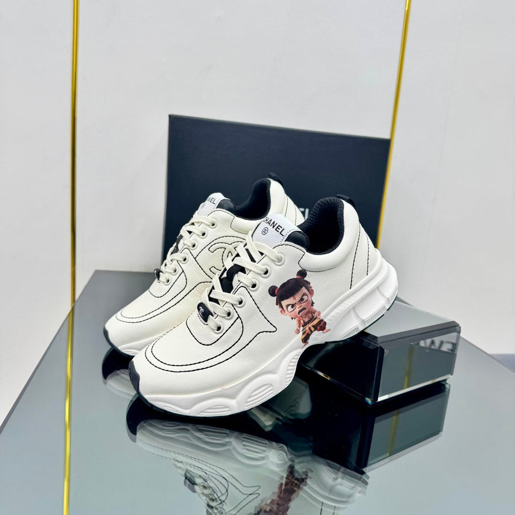 Chanel Trainers Sneaker in White Calfskin with Sticker 238629