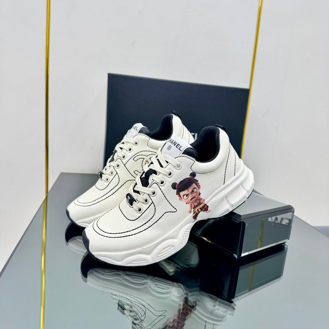 Chanel Trainers Sneaker in White Calfskin with Sticker 238629