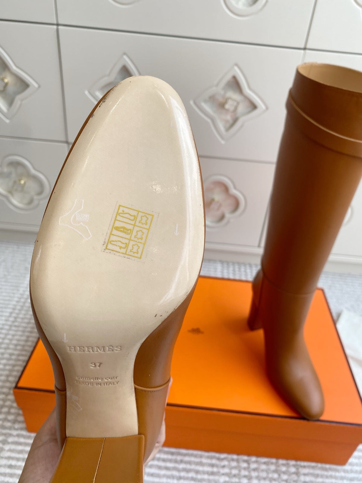 Hermes 25S Tall Boots 90 mm in Brown Lambskin with Silver Hardware