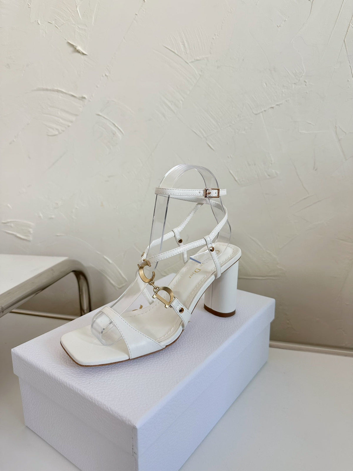Dior Medium Square Heel Sandal in White Lambskin