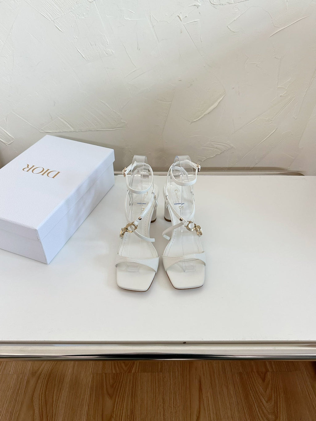 Dior Medium Square Heel Sandal in White Lambskin
