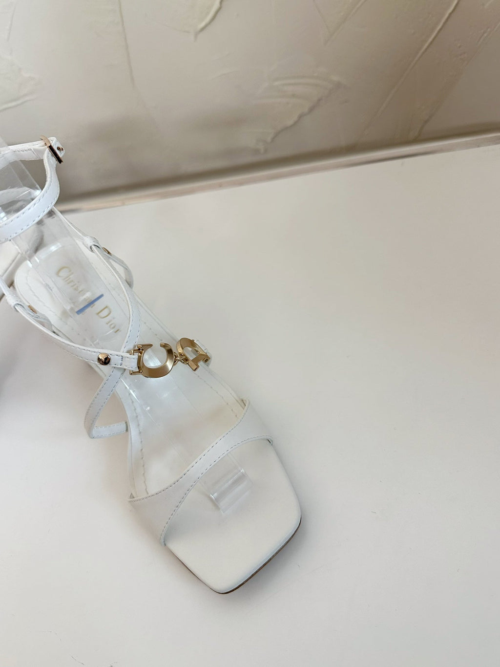 Dior Medium Square Heel Sandal in White Lambskin