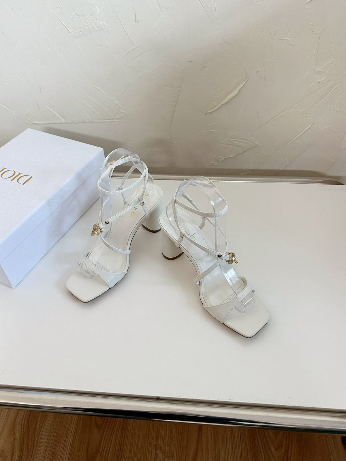 Dior Medium Square Heel Sandal in White Lambskin