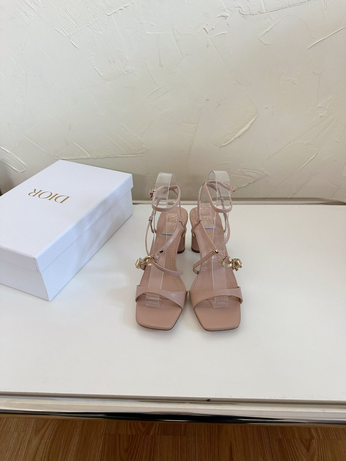 Dior Medium Square Heel Sandal in Blush Pink Lambskin