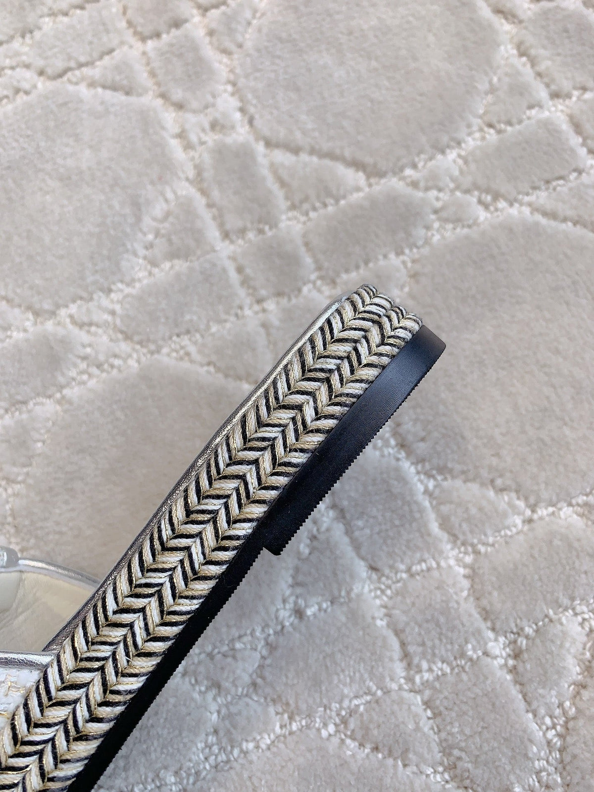 Chanel Platform Slippers in Silver Wool and Lambskin