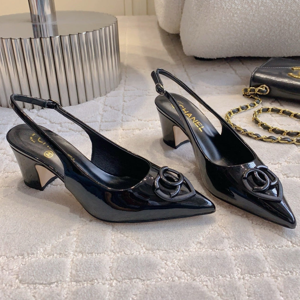 Chanel High Slingbacks 65 mm in Black Patent Calfskin