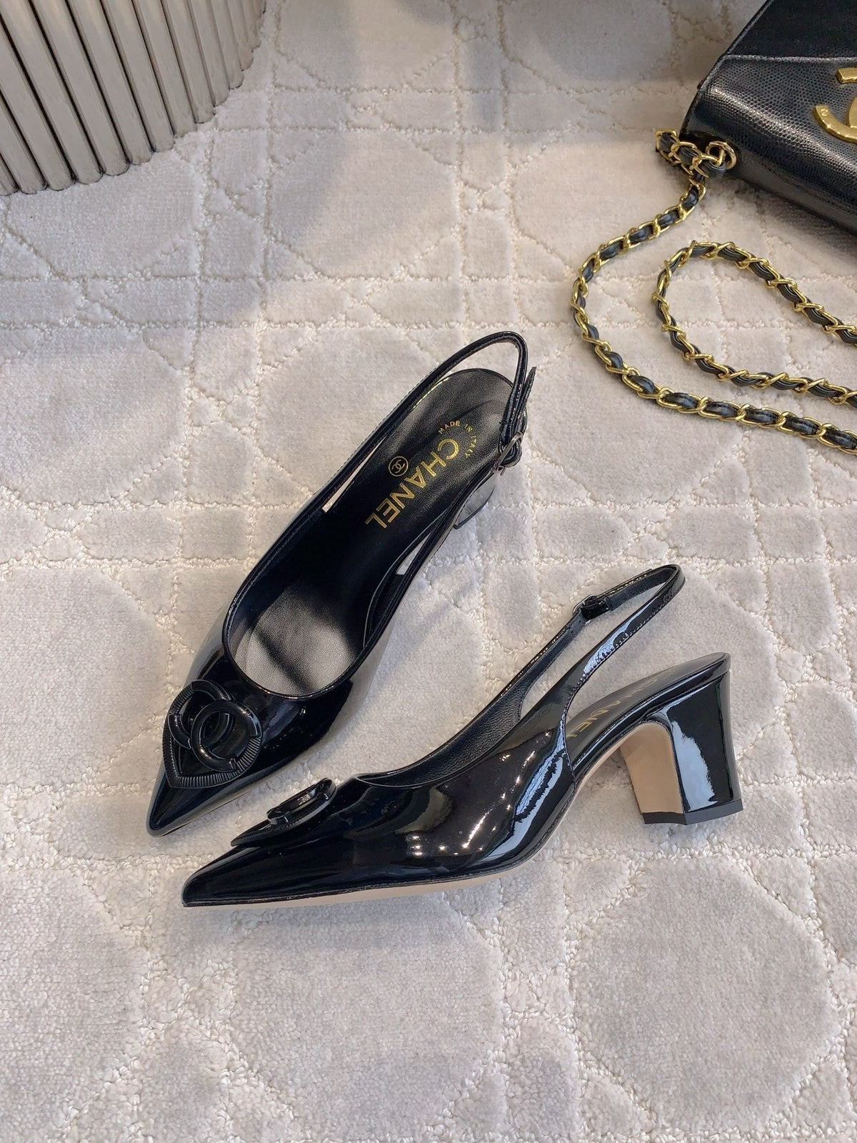 Chanel High Slingbacks 65 mm in Black Patent Calfskin