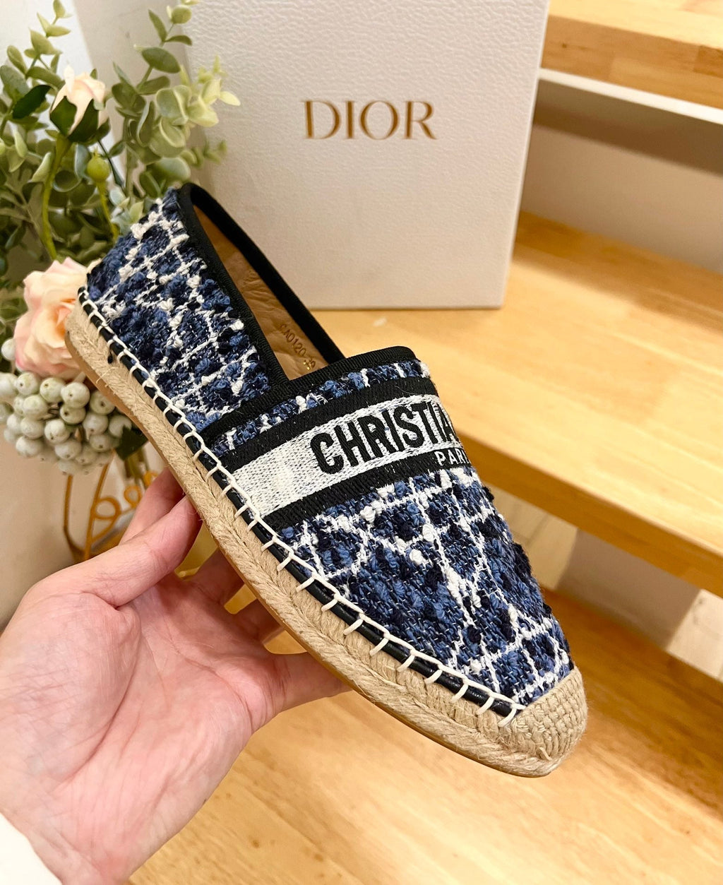 Dior Granville Espadrille Navy Blue Oblique Embroidered Cotton