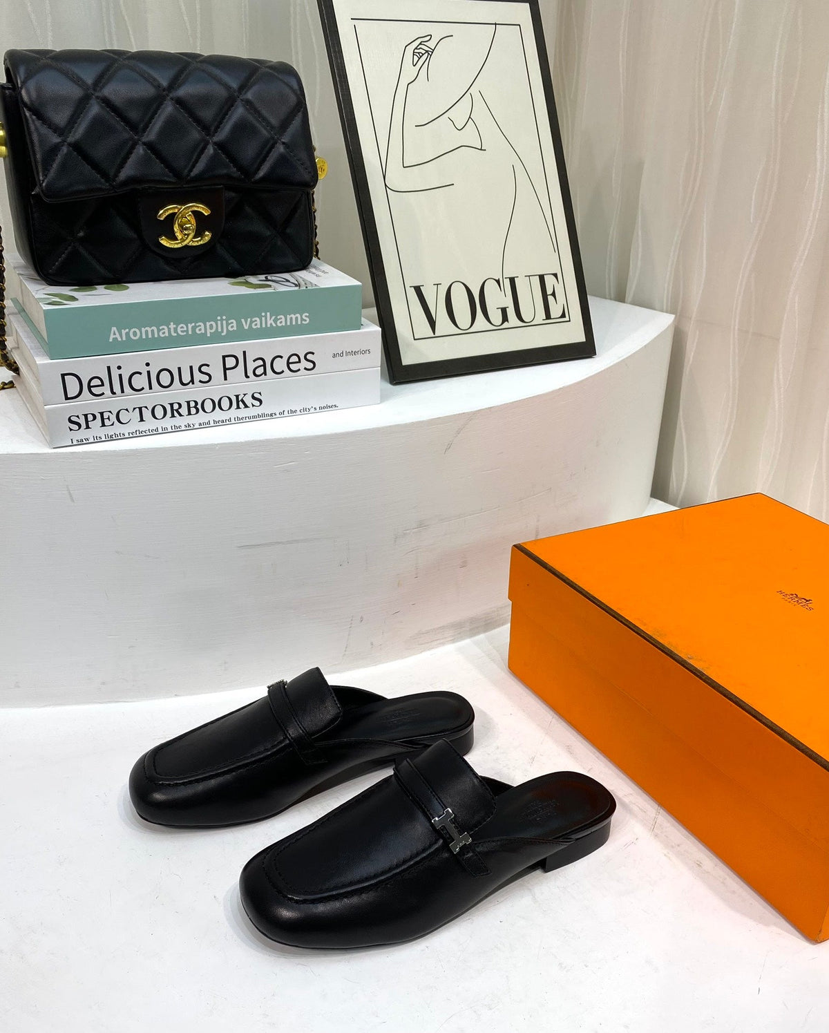 Hermes Iena Mule Black Calfskin