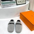 Hermes Iena Mule Gray Canvas and Black Calfskin