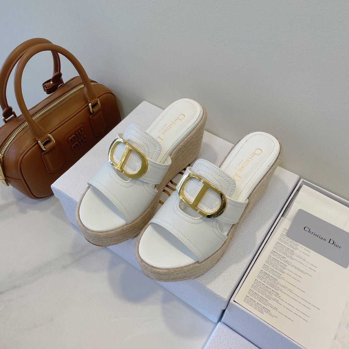 Dior Montaigne Wedge Slide 95mm in White Calfskin