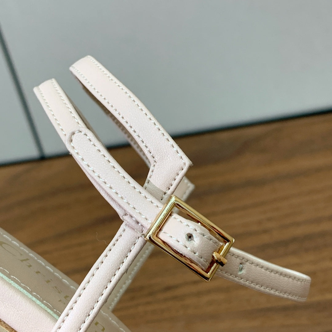 Dior High Heel Embroidered Sandal in Light Pink Calfskin and Woven Straps