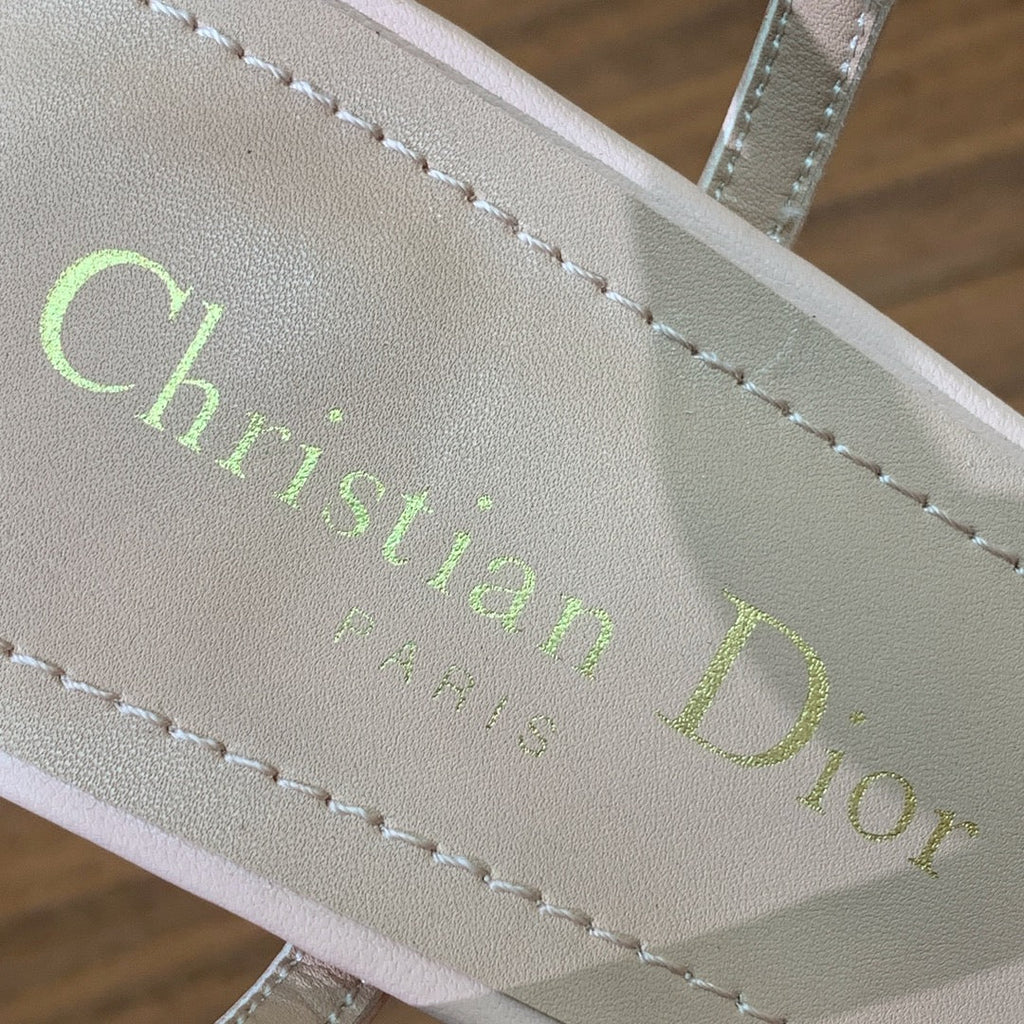 Dior High Heel Embroidered Sandal in Light Pink Calfskin and Woven Straps
