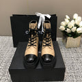 Chanel Short Boots Beige Cream Mix Black Suede Lambskin