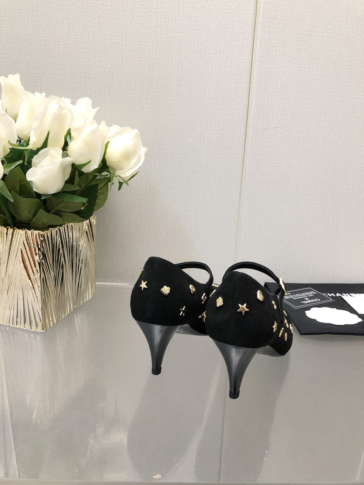 Chanel Mary Jane Black Suede and Lambskin Attach Metal