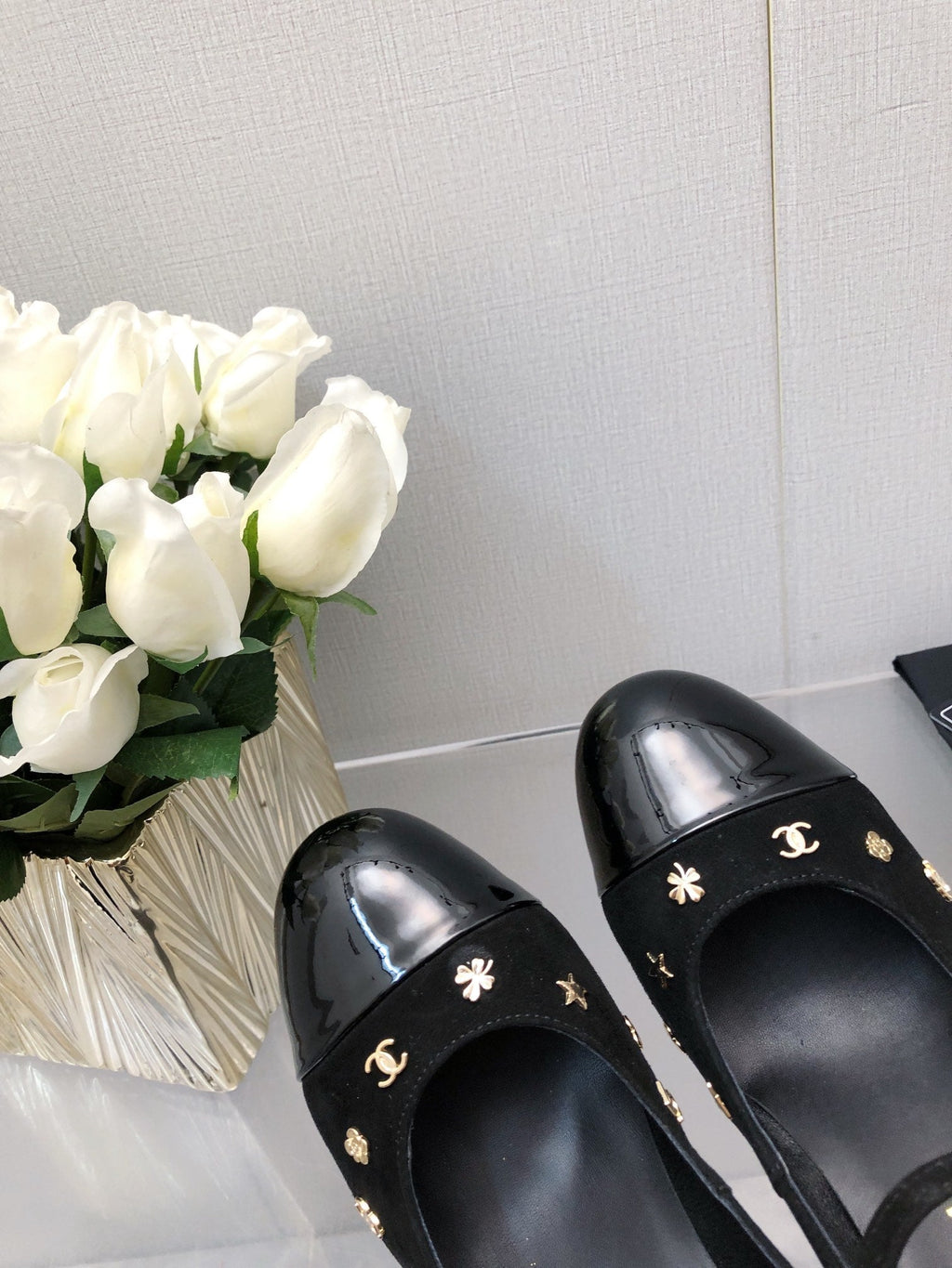 Chanel Mary Jane Black Suede and Lambskin Attach Metal