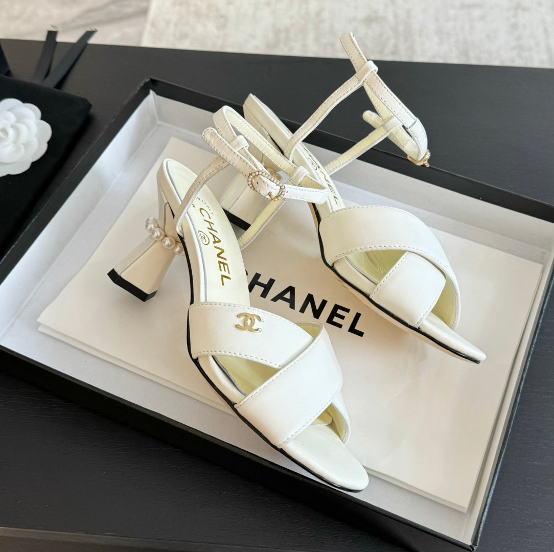 Chanel High Sandals Lambskin White