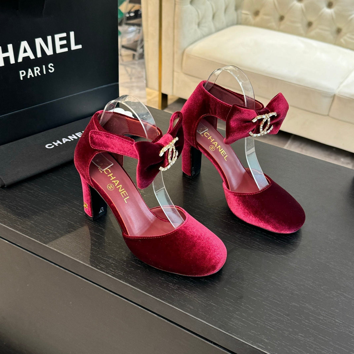Chanel High Marry Jane in Cherry Red Velvet