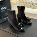 Chanel Short Boots in Black Velvet and Lambskin