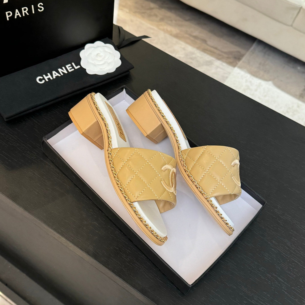 Chanel High Flatform Slipper in Dijon Yellow Embossed Sheepskin