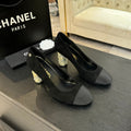 Chanel High Heel 85 mm Sandals in Black Suede and Fabric